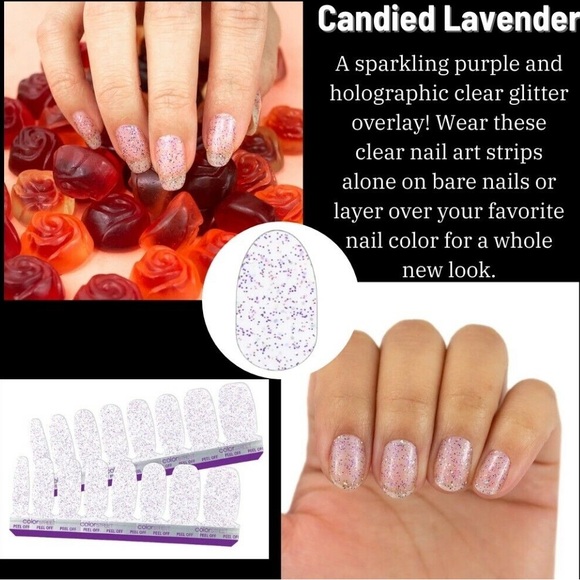 Color Street CANDIED LAVENDER Purple & Holographic Glitter Clear Overlay Set - Picture 6 of 7